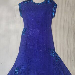 Silk Studio by A.T. Vintage Royal Blue Silk Beaded Dress, Size 4